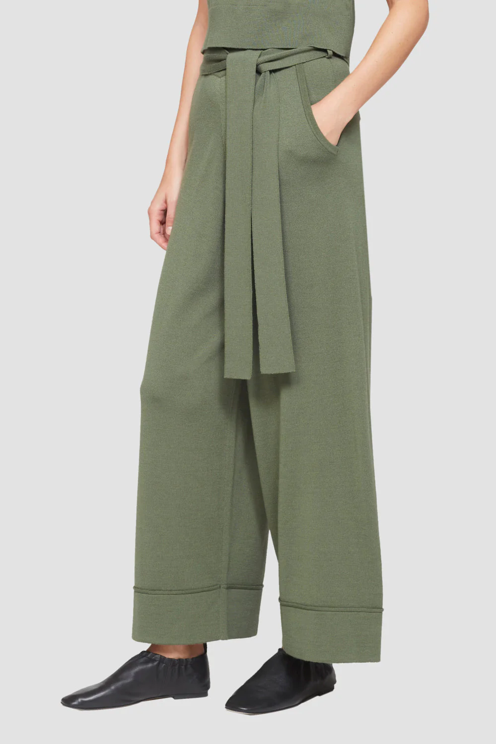Wide-Leg Knit Waist-Tie Pull-On Pants - Image 3