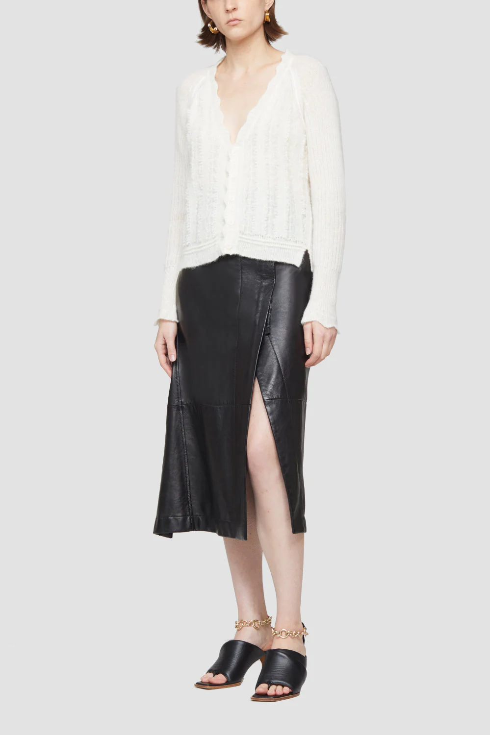 Wool Boxy Crew Neck Cardigan