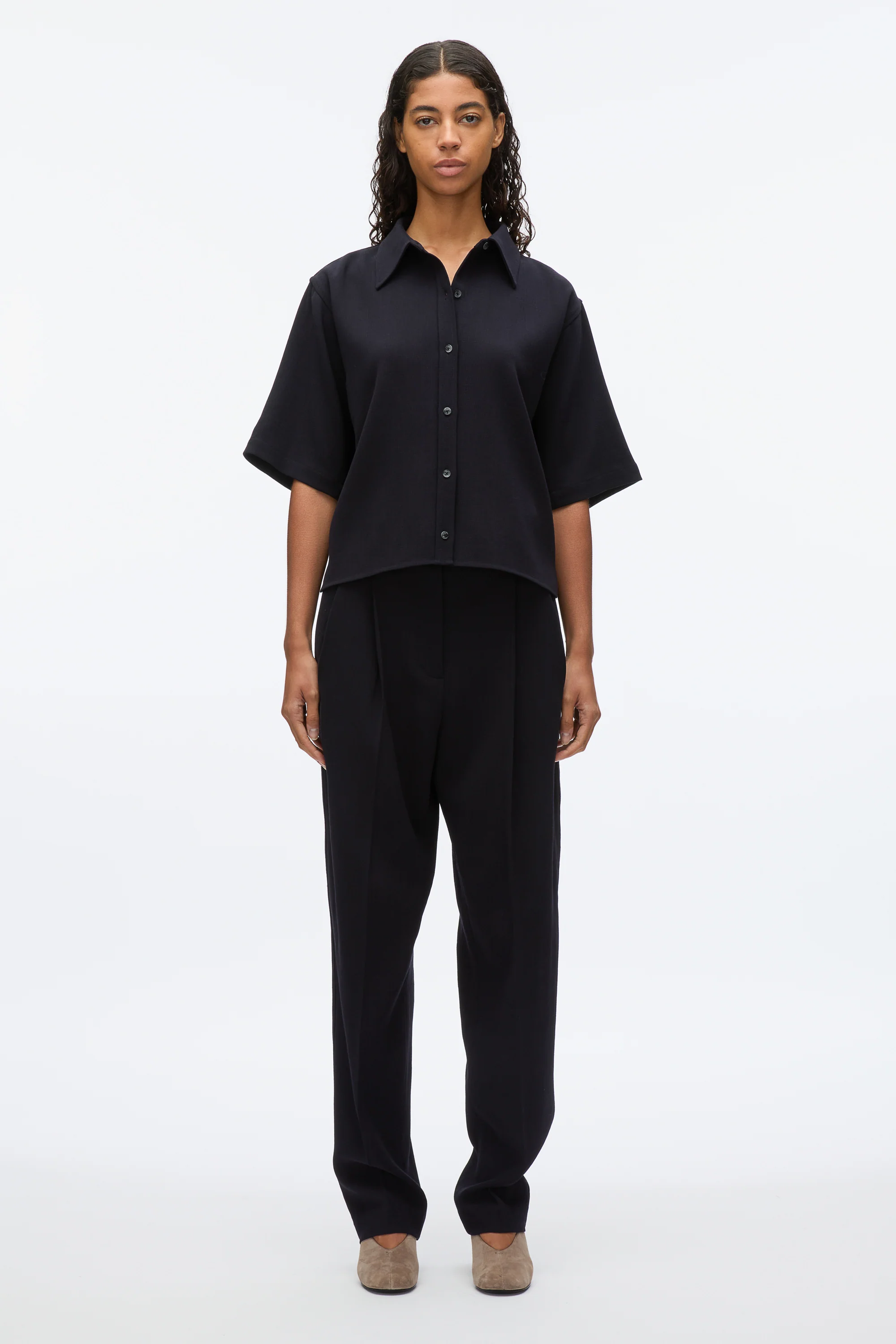 Wool Crepe Boxy Shirt Sleeve Shirt - Image 7