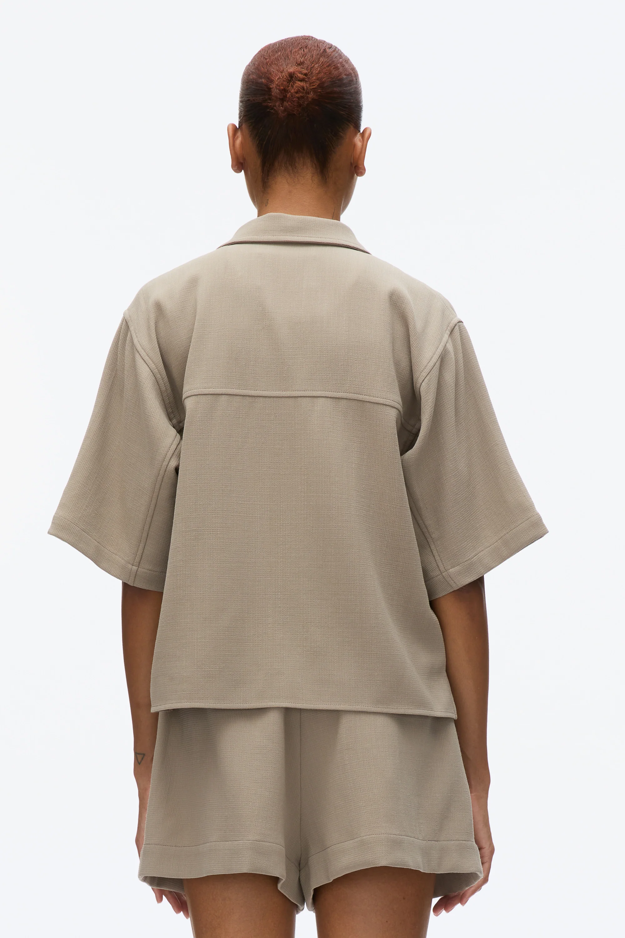 Wool Crepe Boxy Shirt Sleeve Shirt - Image 5