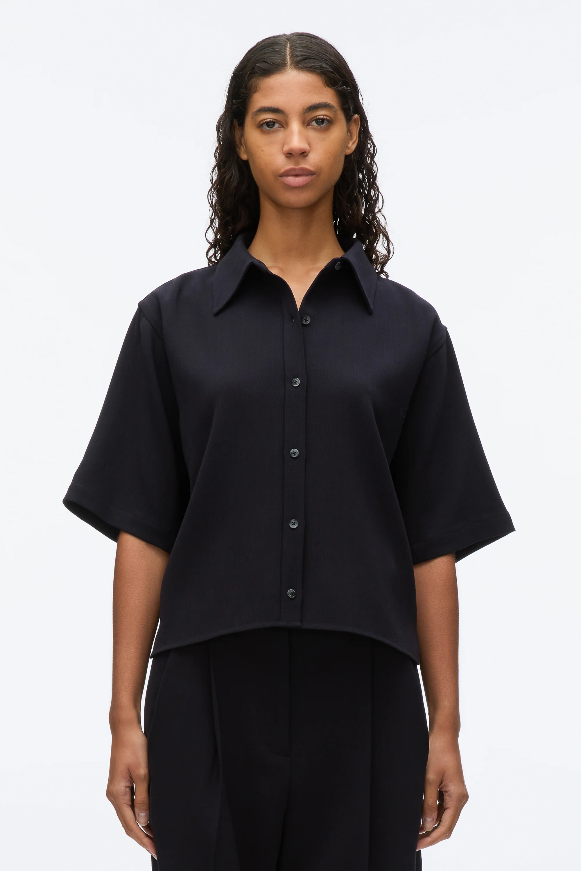 Wool Crepe Boxy Shirt Sleeve Shirt - Image 8