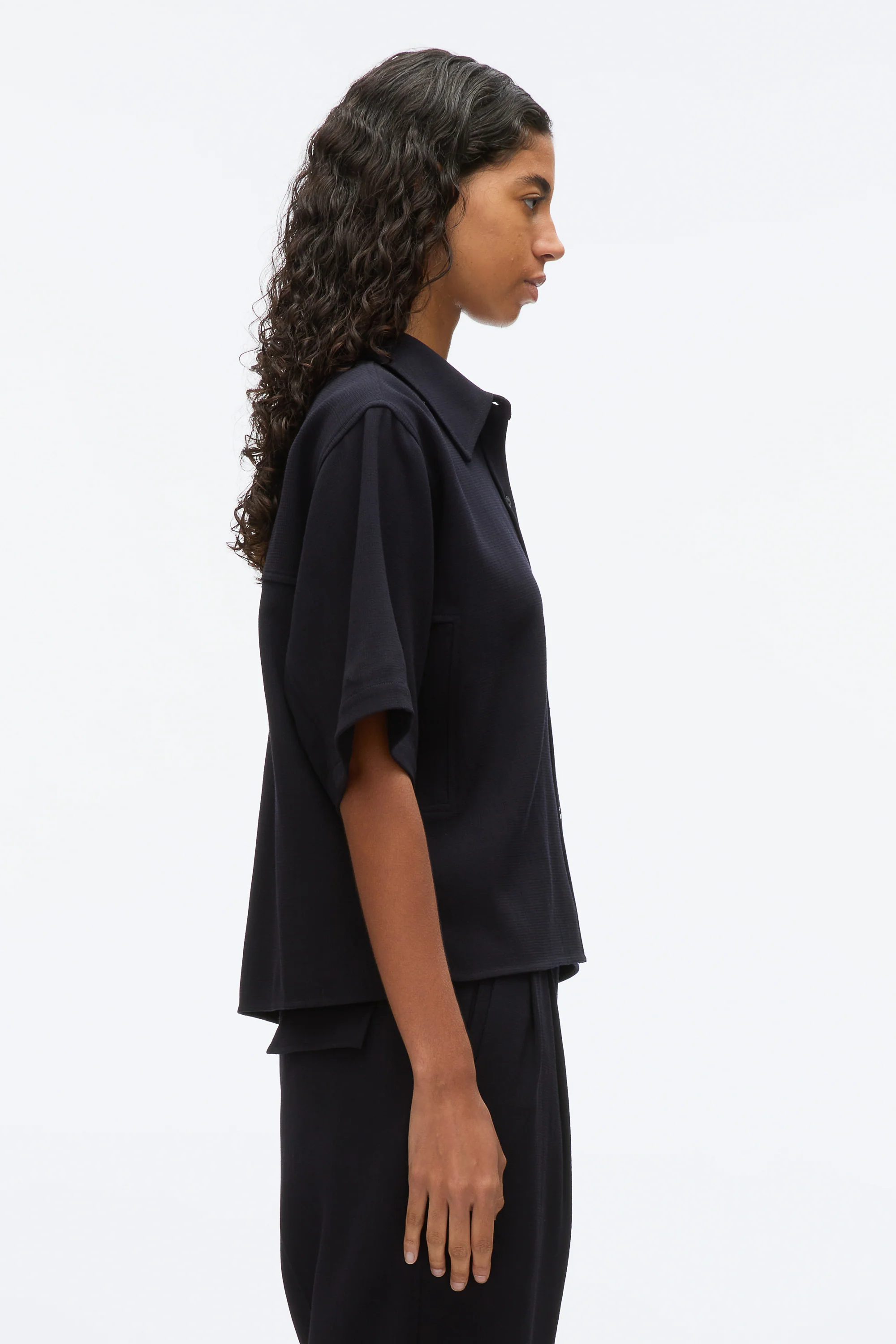 Wool Crepe Boxy Shirt Sleeve Shirt - Image 9