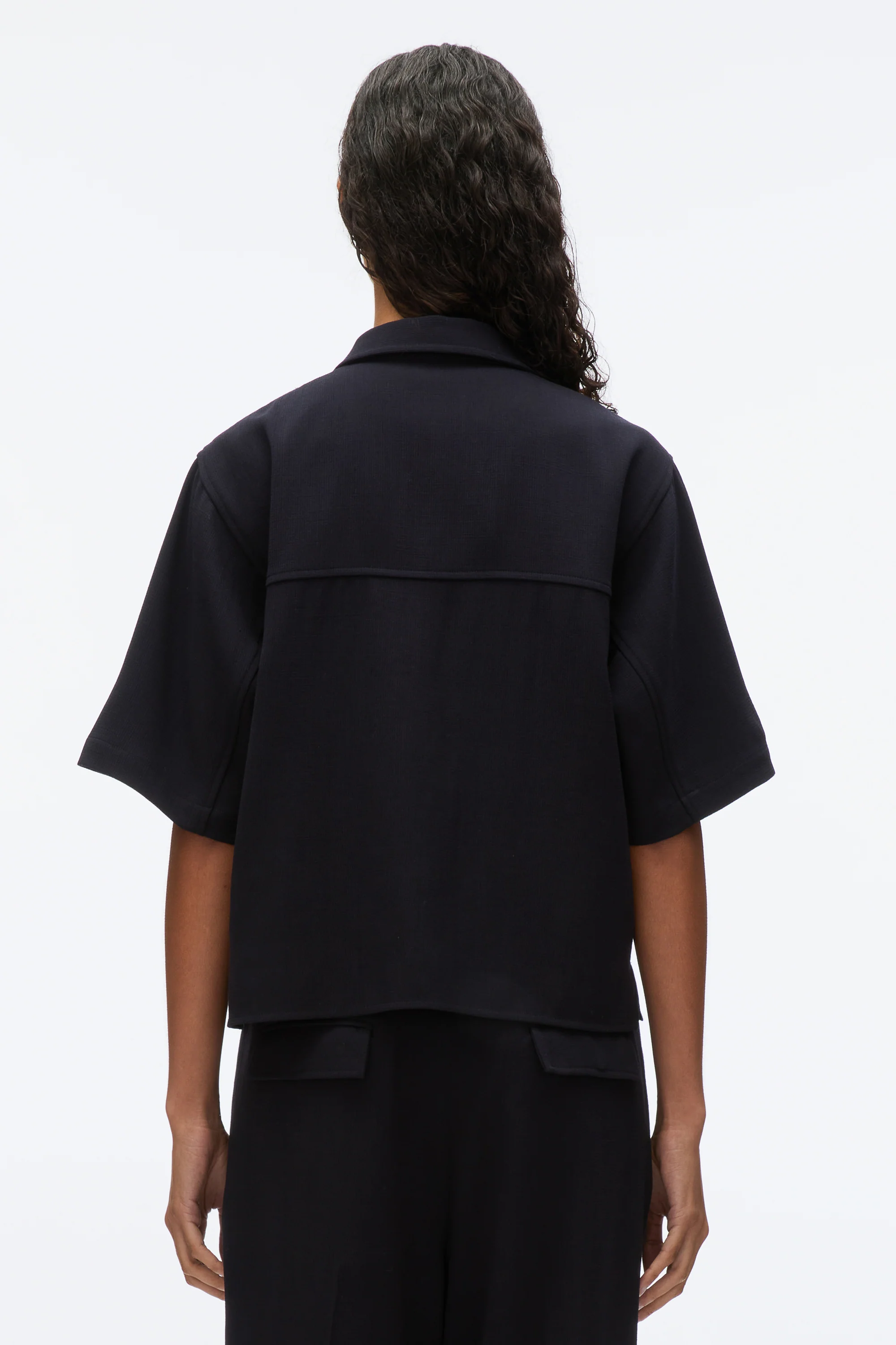 Wool Crepe Boxy Shirt Sleeve Shirt - Image 10