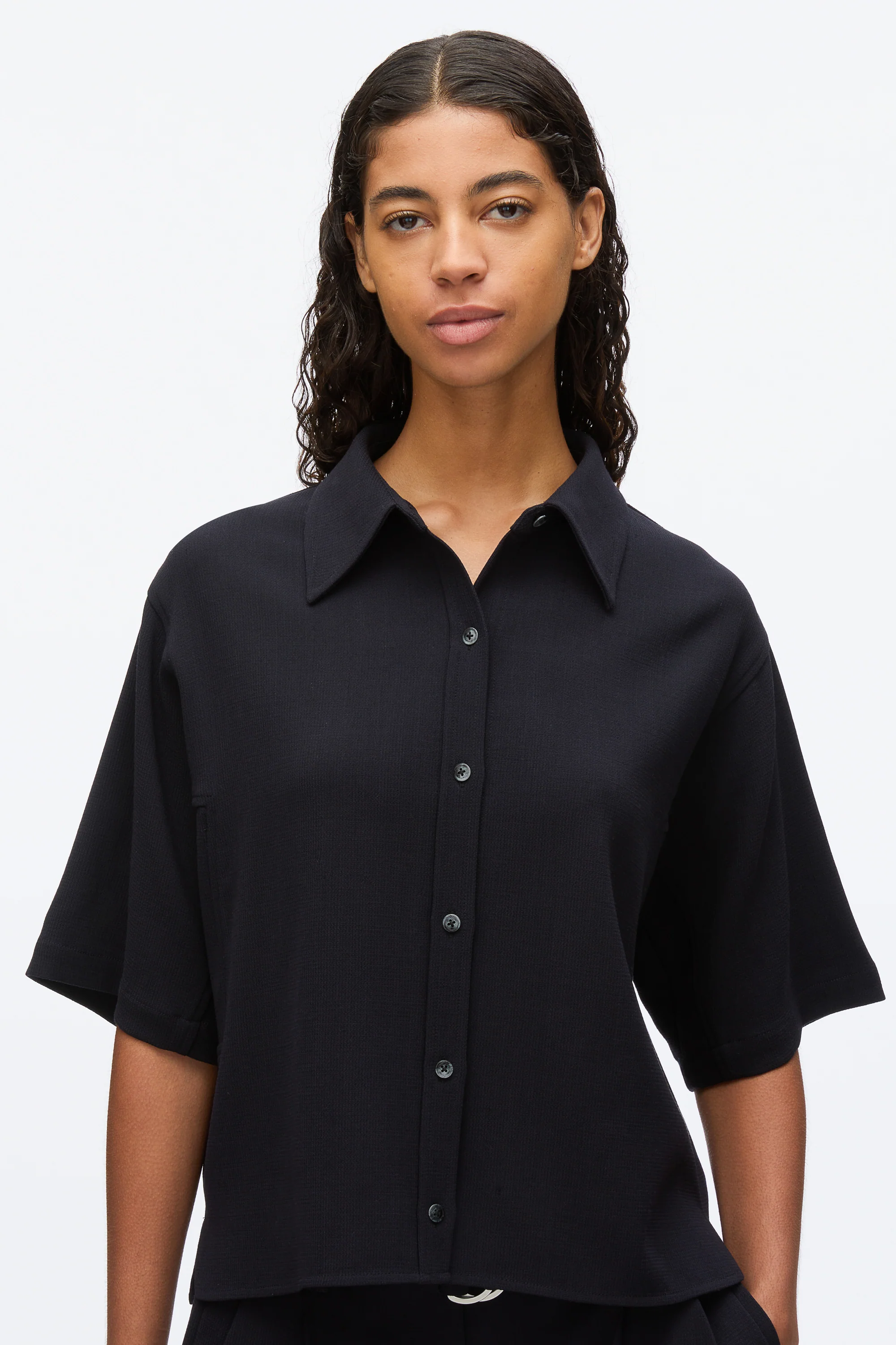 Wool Crepe Boxy Shirt Sleeve Shirt - Image 11