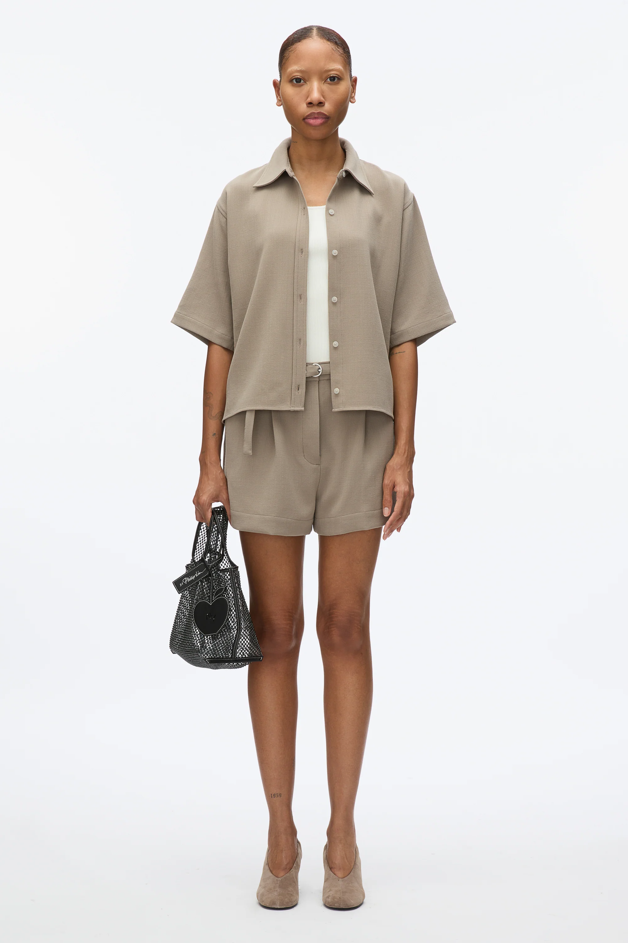 Wool Crepe Boxy Shirt Sleeve Shirt