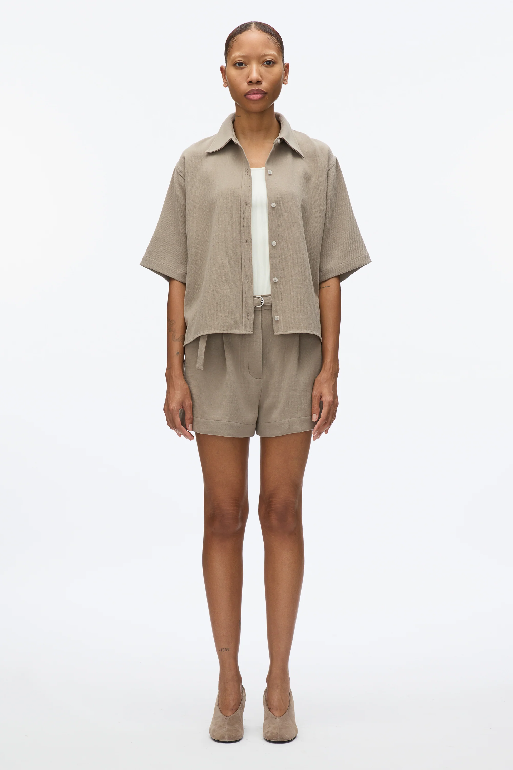 Wool Crepe Boxy Shirt Sleeve Shirt - Image 2