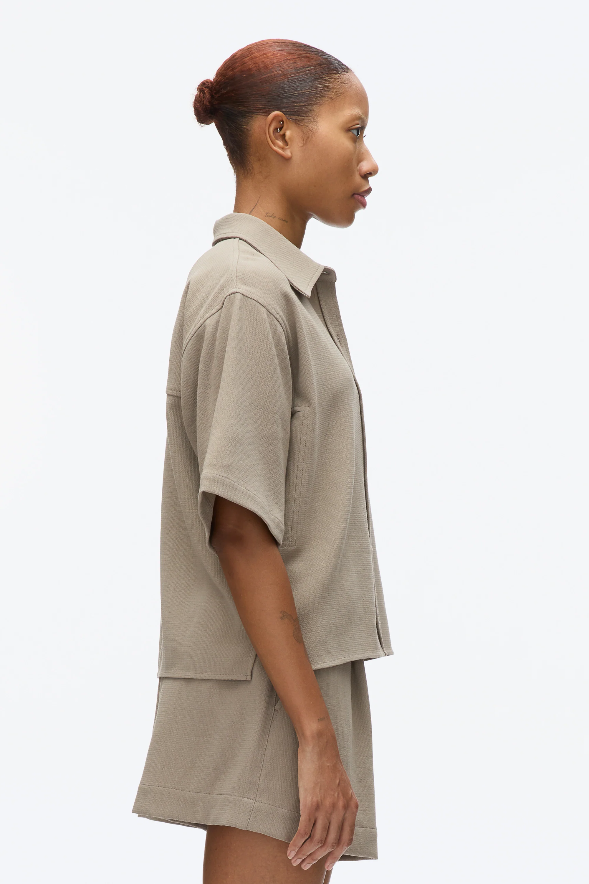 Wool Crepe Boxy Shirt Sleeve Shirt - Image 4