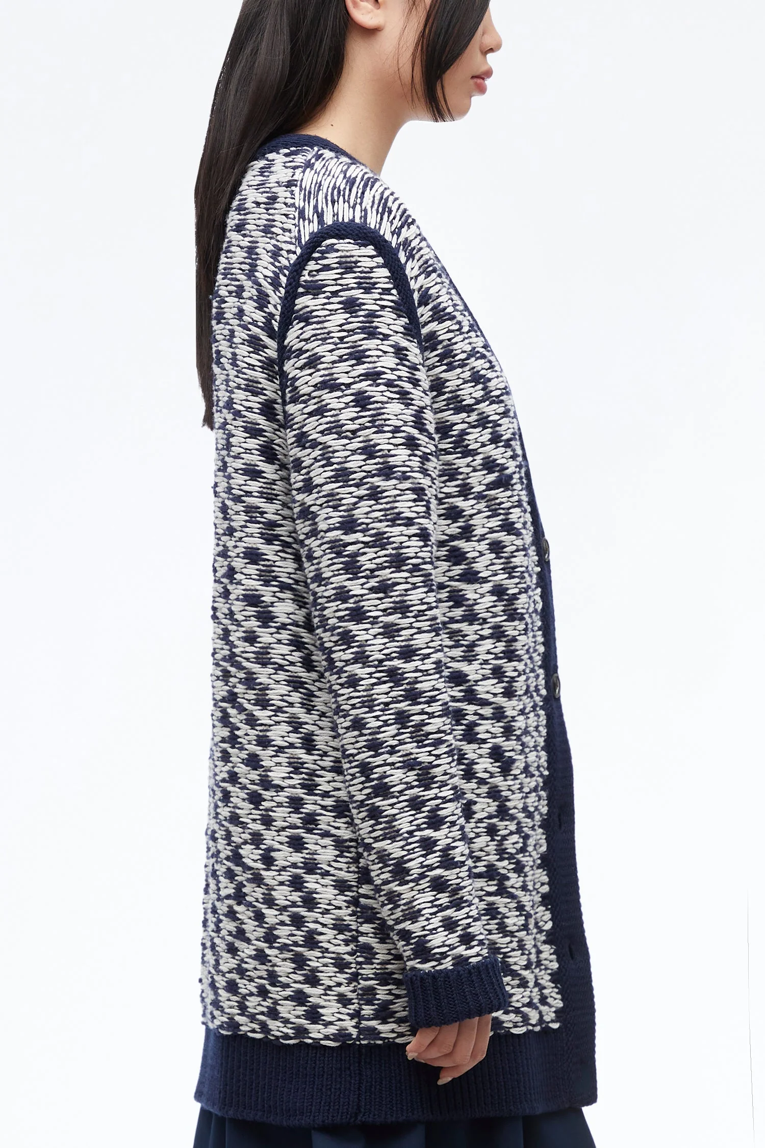 Wool Float Jacquard Vneck Oversized Cardigan - Image 5