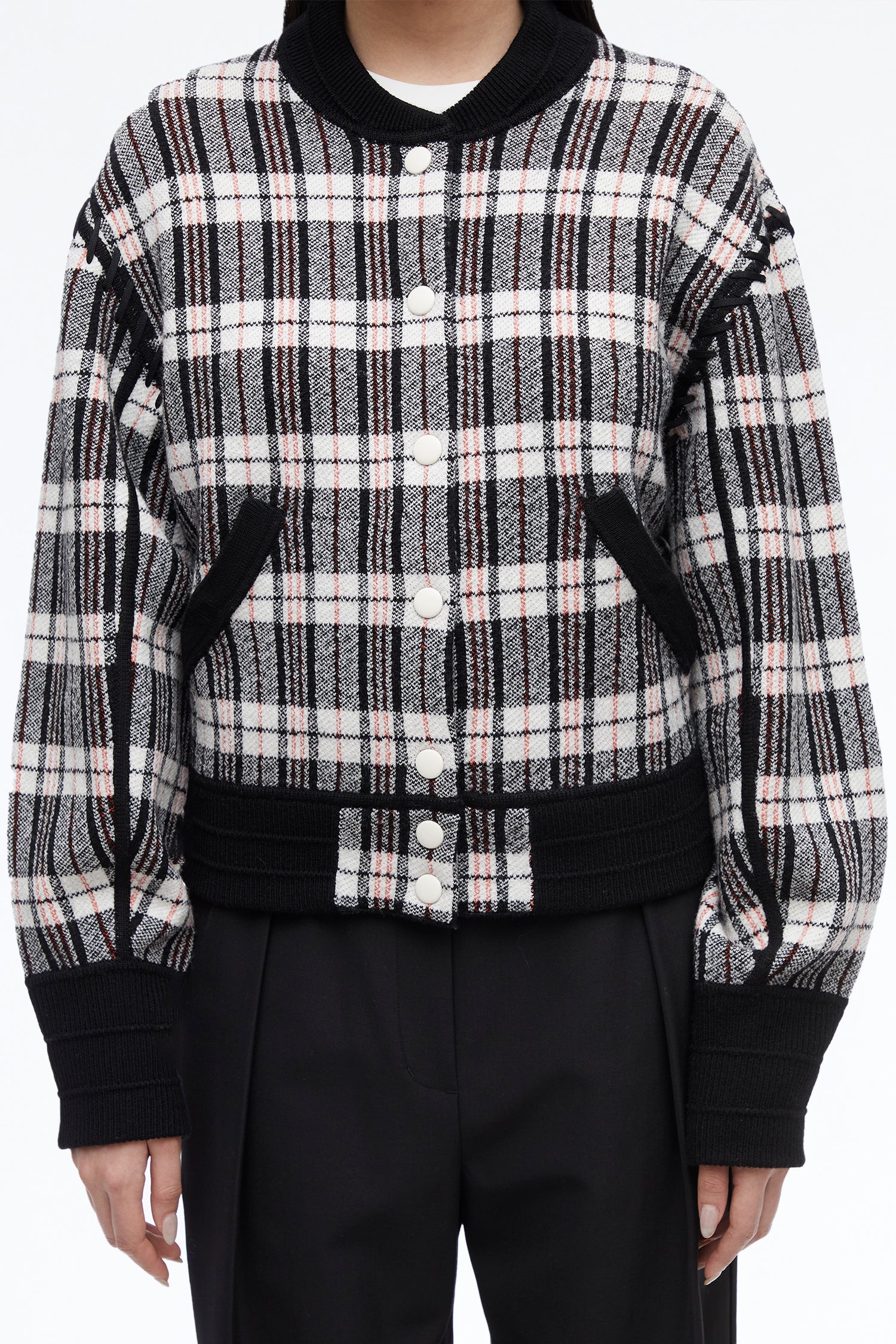 Wool Plaid Jacquard Bomber Jacket - Image 2