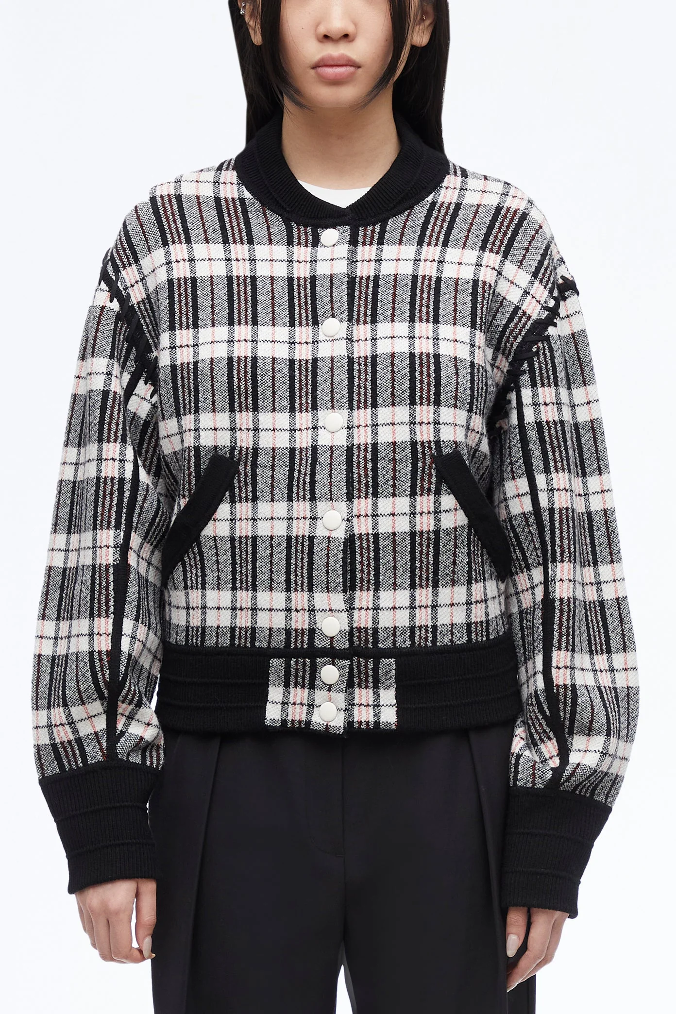 Wool Plaid Jacquard Bomber Jacket - Image 3