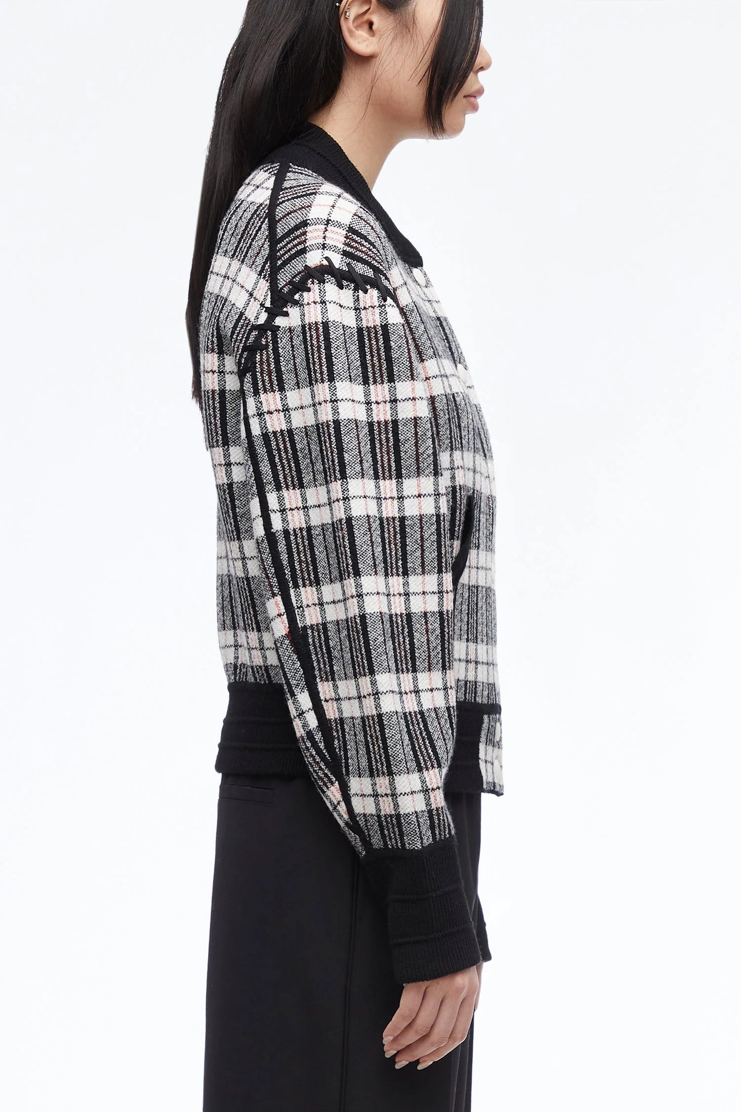 Wool Plaid Jacquard Bomber Jacket - Image 4