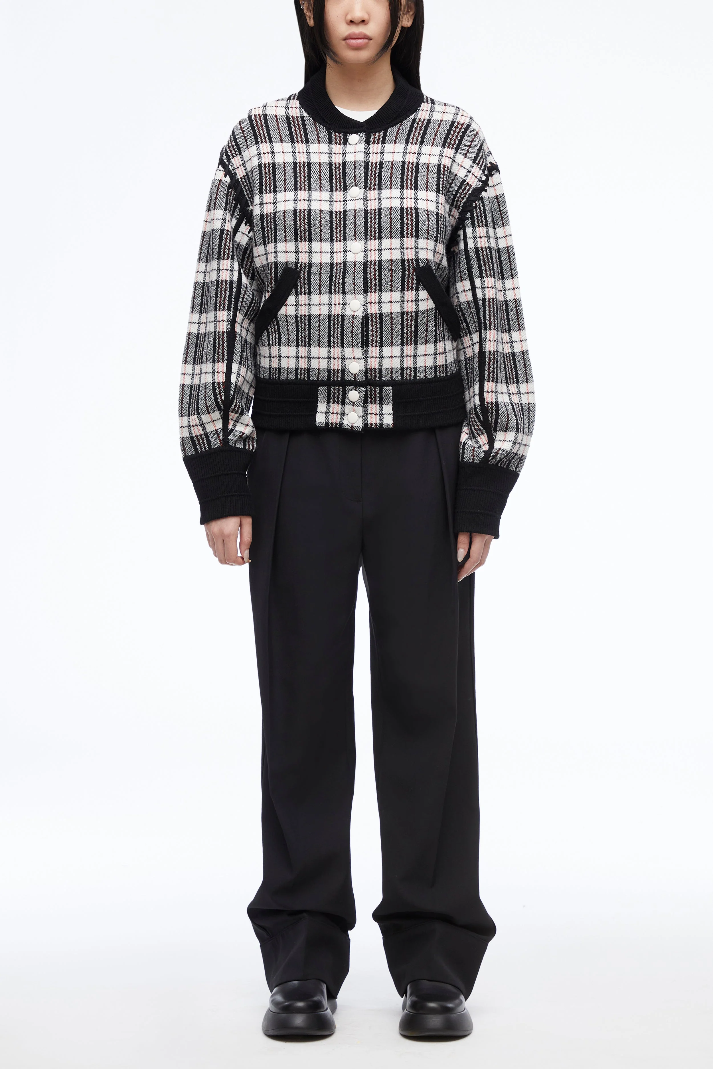 Wool Plaid Jacquard Bomber Jacket - Image 6