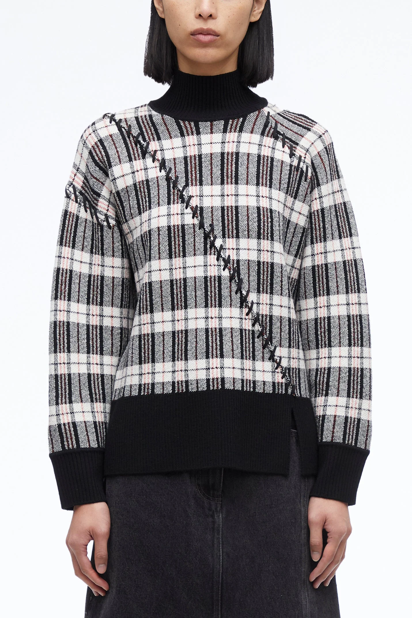 Wool Plaid Jacquard Oversized Sweater - Image 2