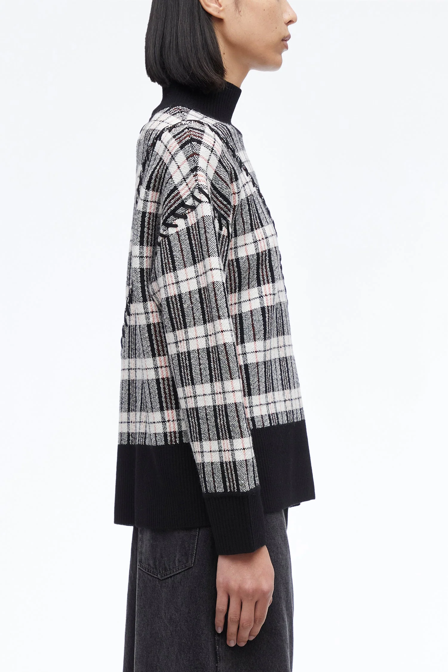 Wool Plaid Jacquard Oversized Sweater - Image 3