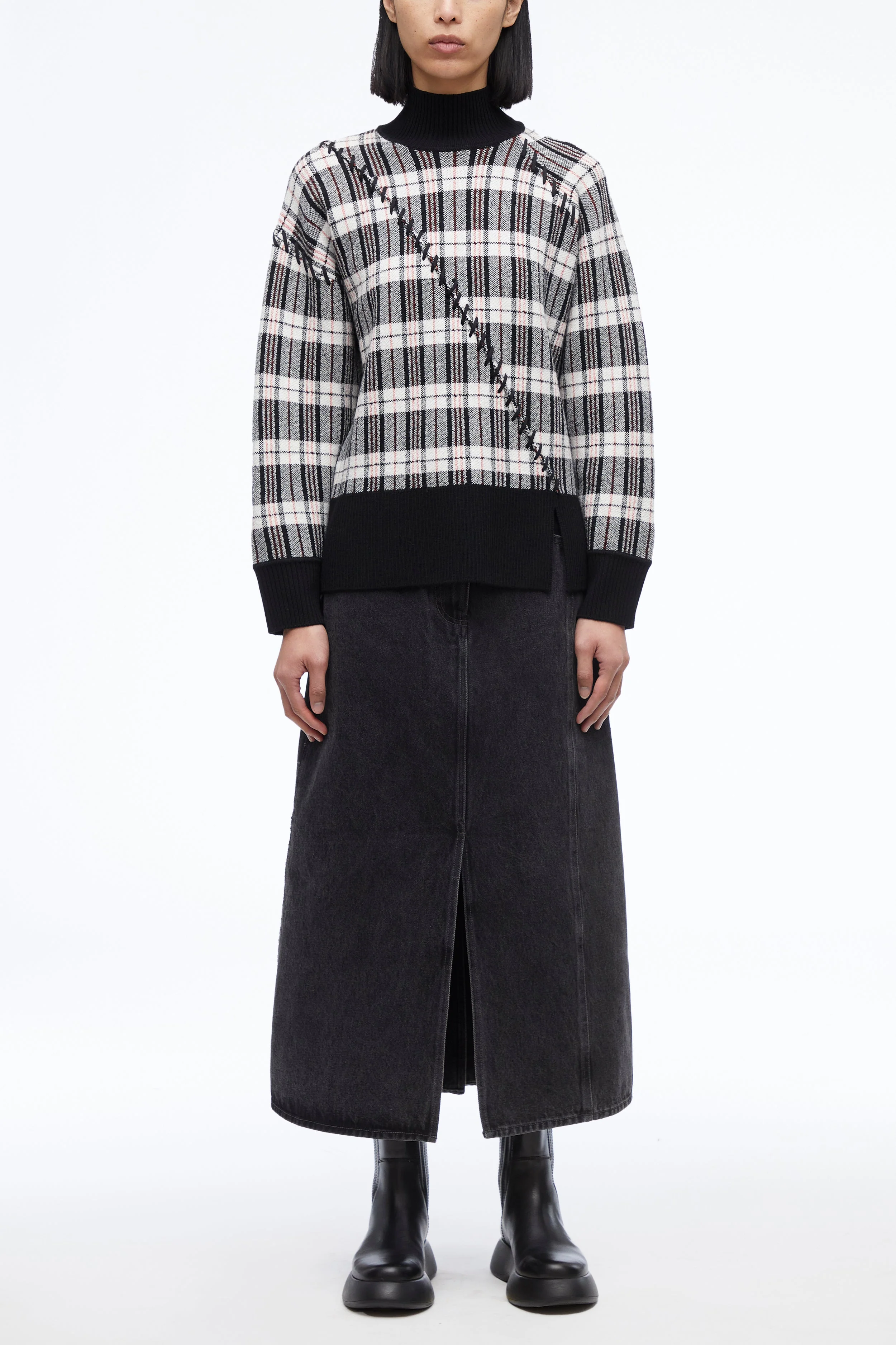 Wool Plaid Jacquard Oversized Sweater - Image 6